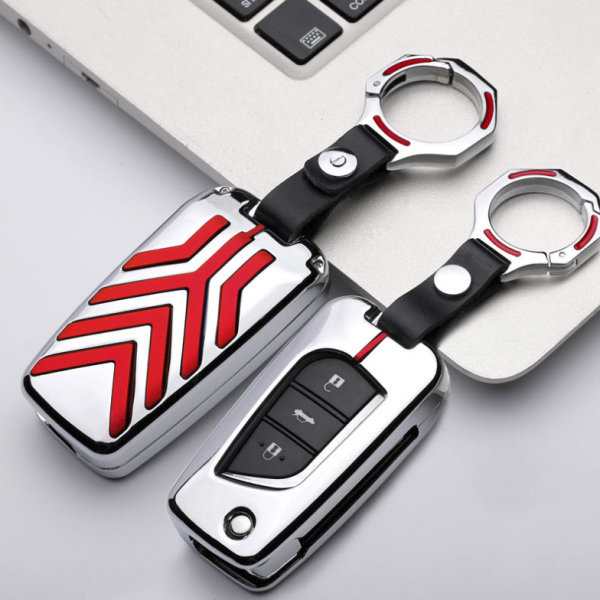 Aluminum key fob cover case fit for Toyota, Citroen, Peugeot T1, T2 remote key chrome/red