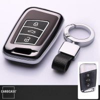 Hartschalen Schlüssel Cover passend für Volkswagen, Skoda, Seat Autoschlüssel mit Leuchtfunktion weiß HEK19-V4-19