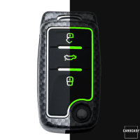 Nachleuchtende Schlüssel Cover passend für Volkswagen, Skoda, Seat Autoschlüssel schwarz HEK20-V2-1