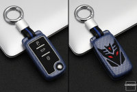 Aluminum key fob cover case fit for Volkswagen, Skoda, Seat V2 remote key blue