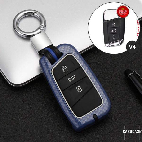 Nachleuchtende Schlüssel Cover passend für Volkswagen, Skoda, Seat Autoschlüssel blau HEK20-V4-4