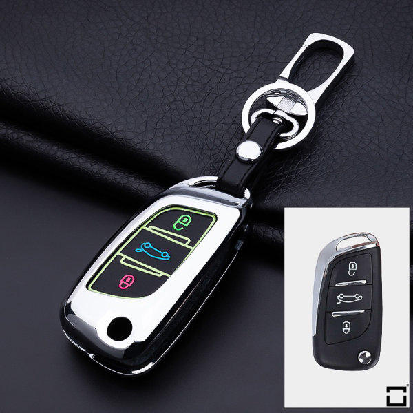 Aluminum key fob cover case fit for Citroen, Peugeot P1 remote key chrome/black