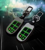 Alu Hartschalen Schlüssel Cover passend für Jeep, Fiat Autoschlüssel mit Leuchtfunktion chrom/schwarz HEK17-J4-29