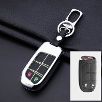 Alu Hartschalen Schlüssel Cover passend für Jeep, Fiat Autoschlüssel mit Leuchtfunktion chrom/schwarz HEK17-J4-29