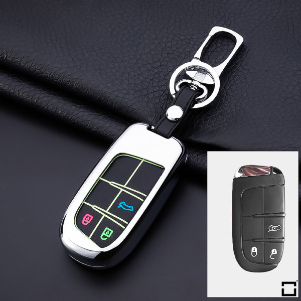 Aluminum key fob cover case fit for Jeep, Fiat J5 remote key chrome/black