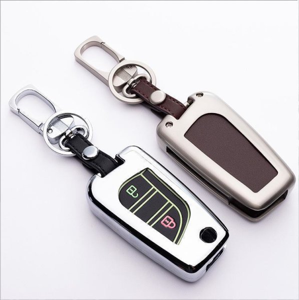 Aluminum key fob cover case fit for Toyota, Citroen, Peugeot T1 remote key chrome/black