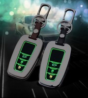Alu Hartschalen Schlüssel Cover passend für Toyota Autoschlüssel mit Leuchtfunktion champagner matt/braun HEK17-T5-30