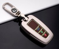 Alu Hartschalen Schlüssel Cover passend für Toyota Autoschlüssel mit Leuchtfunktion chrom/schwarz HEK17-T6-29