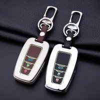 Aluminum key fob cover case fit for Toyota T6 remote key champagne/brown