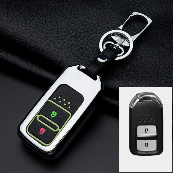 Alu Hartschalen Schlüssel Cover passend für Honda Autoschlüssel mit Leuchtfunktion chrom/schwarz HEK17-H11-29
