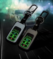 Alu Hartschalen Schlüssel Cover passend für Honda Autoschlüssel mit Leuchtfunktion chrom/schwarz HEK17-H13-29