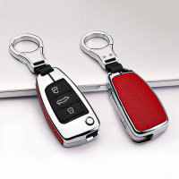 Aluminium, Leder Schlüssel Cover passend für Audi Schlüssel chrom/rot HEK15-AX3-47