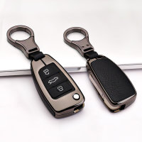 Aluminum, Leather key fob cover case fit for Audi AX3 remote key anthracite/black