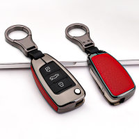 Aluminum, Leather key fob cover case fit for Audi AX3 remote key anthracite/red