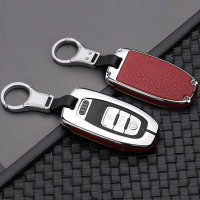 Aluminum, Leather key fob cover case fit for Audi AX4 remote key chrome/red