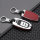 Aluminum, Leather key fob cover case fit for Audi AX4 remote key chrome/red