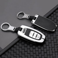 Cover Guscio / Copri-chiave Alluminio, Pelle compatibile con Audi AX4 cromo/nero