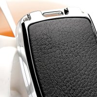 Aluminum, Leather key fob cover case fit for Audi AX4 remote key chrome/black
