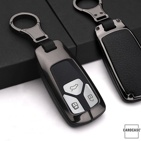 Aluminium, Leder Schlüssel Cover passend für Audi Schlüssel anthrazit/schwarz HEK15-AX6-51