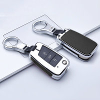 Aluminum, Leather key fob cover case fit for Volkswagen, Audi, Skoda, Seat V3, V3X remote key chrome/black