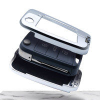 Aluminum, Leather key fob cover case fit for Volkswagen, Audi, Skoda, Seat V3, V3X remote key anthracite/blue