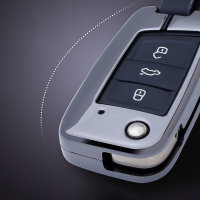 Aluminium, Leder Schlüssel Cover passend für Volkswagen, Audi, Skoda, Seat Schlüssel anthrazit/schwarz HEK15-V3-51