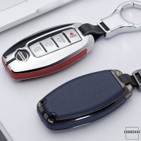 Cover Guscio / Copri-chiave Alluminio, Pelle compatibile con Nissan N5, N6, N7, N8, N9 cromo/rosso