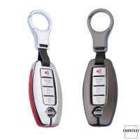 Cover Guscio / Copri-chiave Alluminio, Pelle compatibile con Nissan N5, N6, N7, N8, N9 cromo/rosso