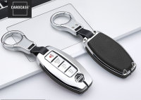 Aluminium, Leder Schlüssel Cover passend für Nissan Schlüssel chrom/schwarz HEK15-N5-29
