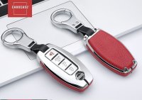 Cover Guscio / Copri-chiave Alluminio, Pelle compatibile con Nissan N5, N6, N7, N8, N9 cromo/nero