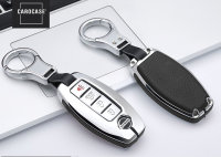 Aluminum, Leather key fob cover case fit for Nissan N5, N6, N7, N8, N9 remote key anthracite/red