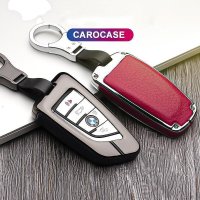 Coque de clé de voiture (HEK15) compatible avec BMW clés incl. porte-clés - chrome/rouge