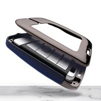 Key case cover FOB (HEK15) for BMW keys including hook - chrome/blue