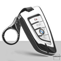 Aluminium, Leder Schlüssel Cover passend für BMW Schlüssel chrom/schwarz HEK15-B6-29