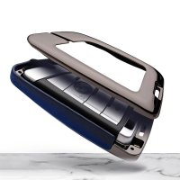 Aluminium, Leder Schlüssel Cover passend für BMW Schlüssel chrom/schwarz HEK15-B6-29