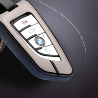 Aluminium, Leder Schlüssel Cover passend für BMW Schlüssel anthrazit/blau HEK15-B6-32