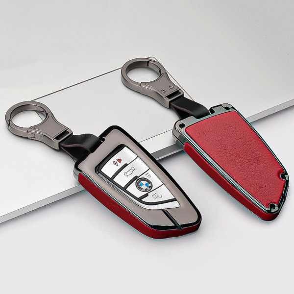 Coque de protection en Aluminium, cuir pour voiture BMW clé télécommande B6, B7 anthracite/rouge