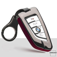 Aluminum, Leather key fob cover case fit for BMW B6, B7 remote key anthracite/red