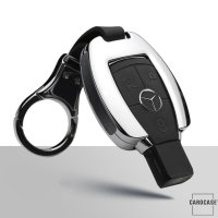 Aluminium, Leder Schlüssel Cover passend für Mercedes-Benz Schlüssel chrom/schwarz HEK15-M7-29