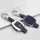 Aluminium, Leder Schlüssel Cover passend für Mercedes-Benz Schlüssel chrom/blau HEK15-M7-49