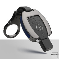 Aluminium, Leder Schlüssel Cover passend für Mercedes-Benz Schlüssel anthrazit/blau HEK15-M7-32