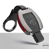 Aluminium, Leder Schlüssel Cover passend für Mercedes-Benz Schlüssel anthrazit/rot HEK15-M7-31
