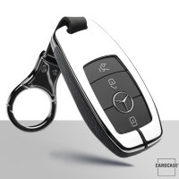 Aluminium, Leder Schlüssel Cover passend für Mercedes-Benz Schlüssel chrom/schwarz HEK15-M9-29