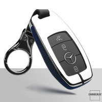 Cover Guscio / Copri-chiave Alluminio, Pelle compatibile con Mercedes-Benz M9 cromo/blu