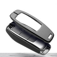 Aluminium, Leder Schlüssel Cover passend für Mercedes-Benz Schlüssel anthrazit/blau HEK15-M9-32