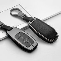 Aluminium, Leder Schlüssel Cover passend für Mercedes-Benz Schlüssel anthrazit/schwarz HEK15-M9-51