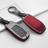 Cover Guscio / Copri-chiave Alluminio, Pelle compatibile con Mercedes-Benz M9 antracite/rosso