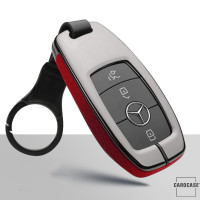 Aluminum, Leather key fob cover case fit for Mercedes-Benz M9 remote key anthracite/red