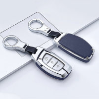 Aluminium, Leder Schlüssel Cover passend für Hyundai Schlüssel chrom/blau HEK15-D1-49