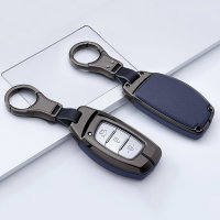 Aluminium, Leder Schlüssel Cover passend für Hyundai Schlüssel anthrazit/blau HEK15-D1-32